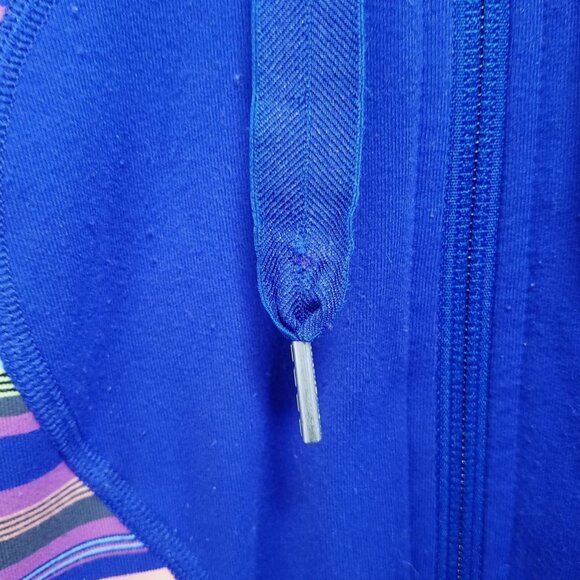 Lululemon In Stride Hoodie 6 Small Blue Striped Thumbholes Sweater Zipper Double - Picture 13 of 13